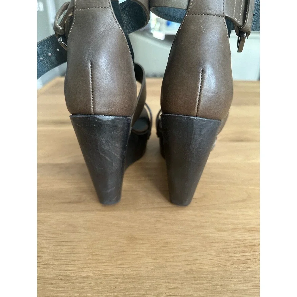 AllSaints Womens Brown Leather Studded Platform Wedge Ankle Strap Sandals 40